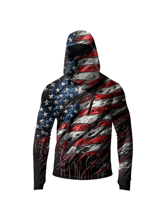 Men's UPF 50+ UV Sunscreen Hoodie Long Sleeve US Flag 250 Anniversary Print Workout Fishing Sports Tops