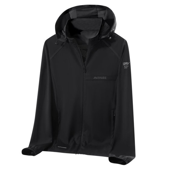 Men's UPF50+ Ice Silk Sun Protection Rash Guard Shirt - Hooded Breathable Fishing Top with Thumb Holes and Zipper Pockets