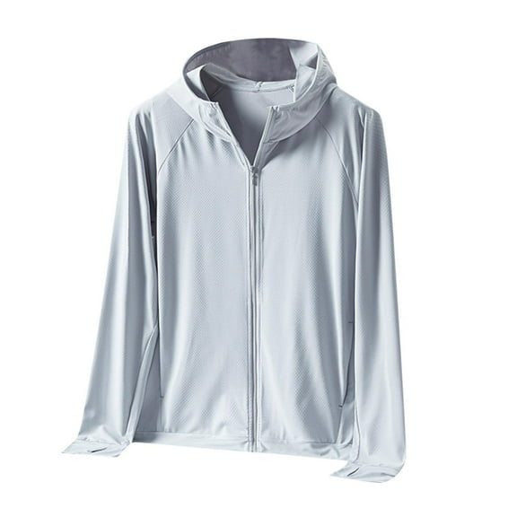 Men's UPF50  Ice Silk Sun Protection Rash Guard Shirt - Hooded Fishing Top with Quick-Dry Fabric & Zipper Pockets
