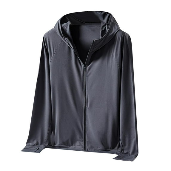 Men's UPF50+ Ice Silk Sun Protection Rash Guard Shirt - Hooded Fishing Top with Quick-Dry Fabric & Zipper Pockets
