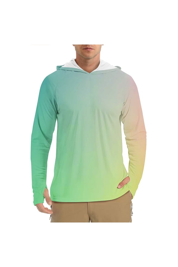 Men's UPF50+ Long Sleeve Fishing Hoodie – UV Protection Quick-Dry Rash Guard with Gradient Design, Moisture-Wicking Fabric for Outdoor Sports & Casual Wear