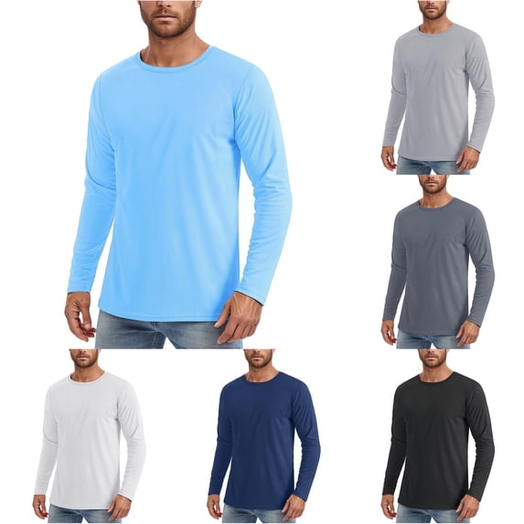 Men's UPF50+ Sun Long Sleeve T Shirt Casual Comfortable Breathable Solid Color Basic Tee for Daily Wear Home Outdoor Hiking Spring Summer Men Tall Shirts Shirt Mens Medium T Shirts
