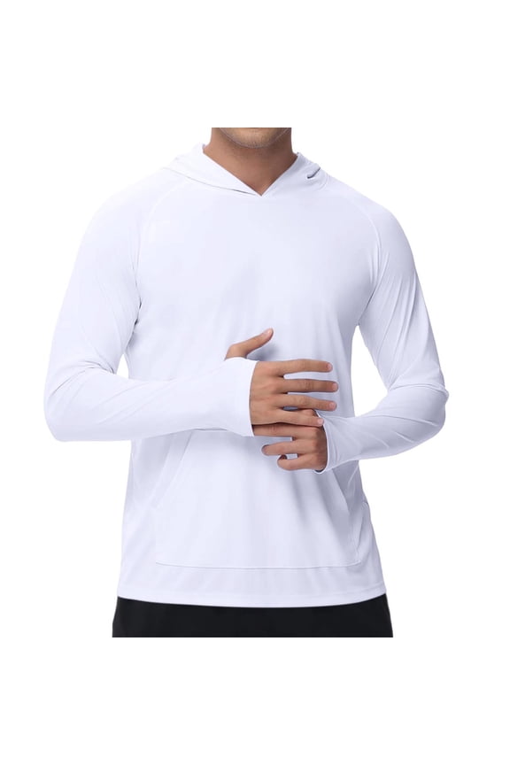 Men's UPF50+ Sun Protection Hoodie – Comfort Hooded Shirt with Thumbholes, Quick-Dry Lightweight Athletic Long Sleeve for Fishing/Hiking/Running
