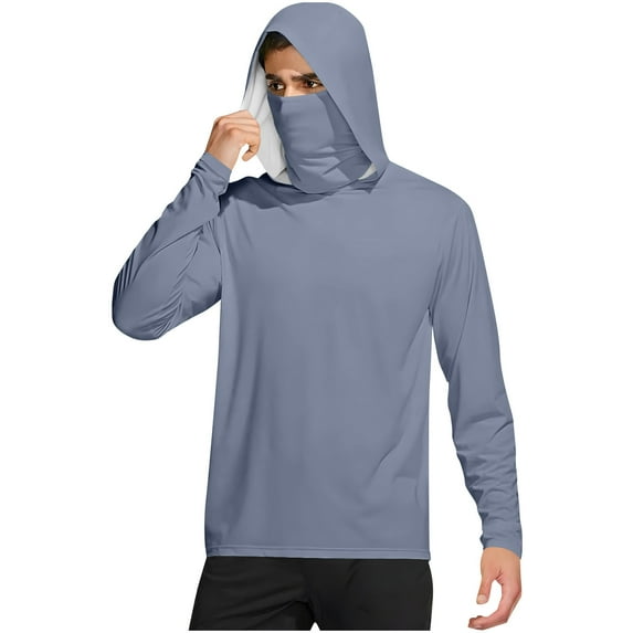 Men's UPF50+ Sun Protection Hoodie with Mask – Lightweight Long Sleeve Fishing & Hiking Shirt, Cooling Rash Guard Shirts