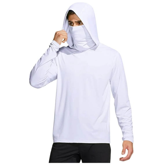 Men's UPF50+ Sun Protection Hoodie with Mask – Lightweight Long Sleeve Fishing & Hiking Shirt, Cooling Rash Guard Shirts