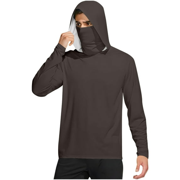Men's UPF50+ Sun Protection Hoodie with Mask – Lightweight Long Sleeve Fishing & Hiking Shirt, Cooling Rash Guard Shirts
