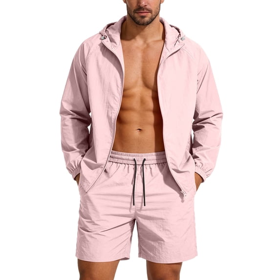 Men's UPF50+ Sun Protection Hoodies and Shorts Tracksuit Casual 2 Piece Windbreaker Lightweight Outdoor Jackets Sets