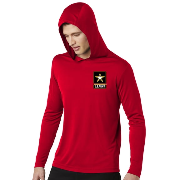 Men's US ARMY Moisture-Wicking Hoodie Tee - Red, Small