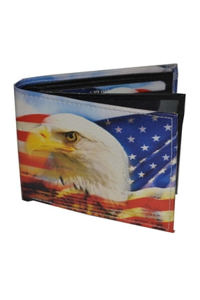 Men's US Flag and Eagle Print Bifold Exotic Wallet with Printed Gift Box