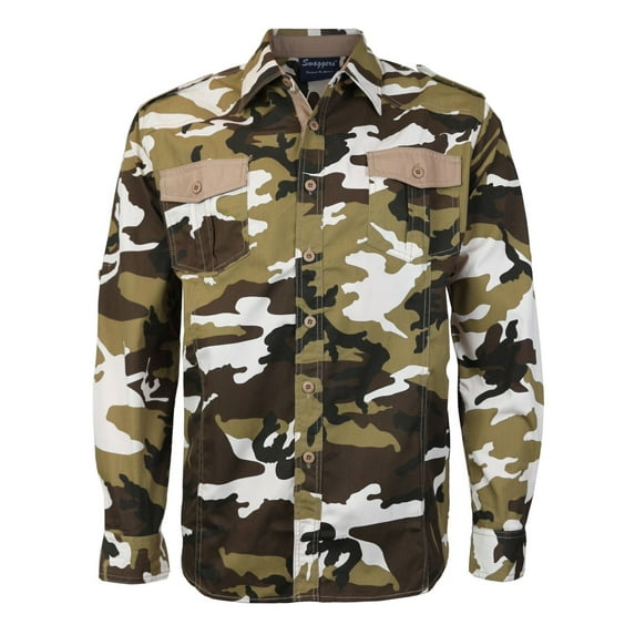 Men's US Military American Long Sleeve Button Up Camo Casual Dress Shirt (Khaki Camo,2XL)