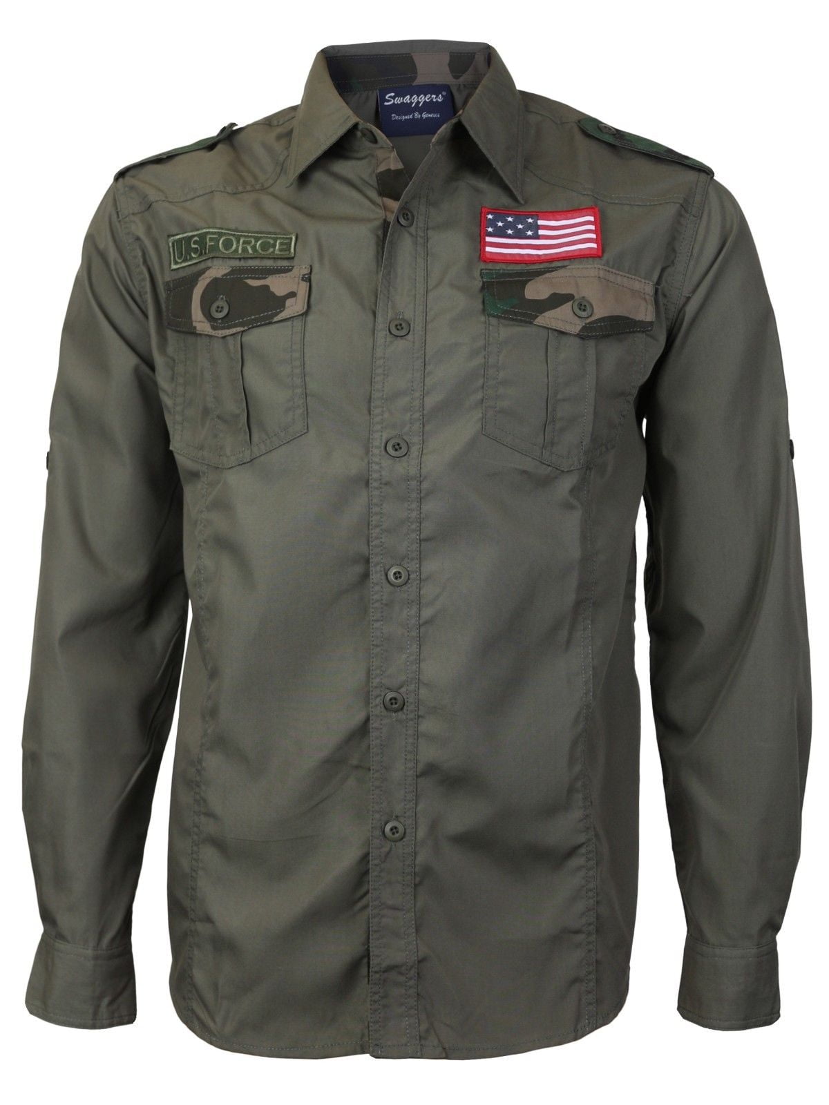 Men's US Military American Long Sleeve Button Up Camo Casual Dress