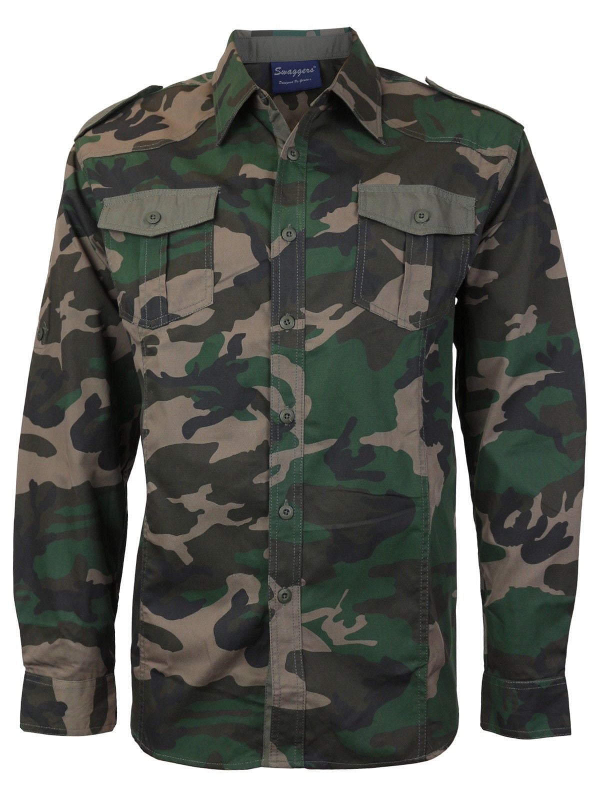 Men's US Military American Long Sleeve Button Up Camo Casual Dress Shirt  (Woodland Camo,3XL)