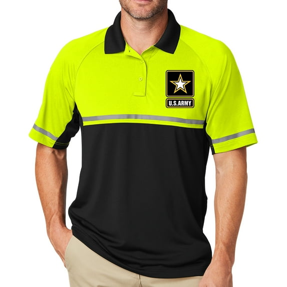 Men's US United States Army Logo Polo Shirt - Safety Yellow/Black, 4XL