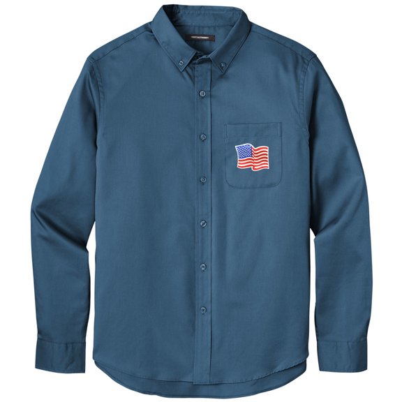 Men's US WAVING FLAG PATCH Twill Shirt with Pocket, Extra-Small Regatta Blue