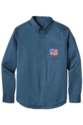 Men's US WAVING FLAG PATCH Twill Shirt with Pocket, Large Regatta Blue
