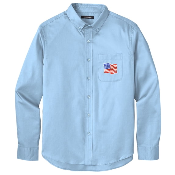 Men's US WAVING FLAG PATCH Twill Shirt with Pocket, Medium Cloud Blue