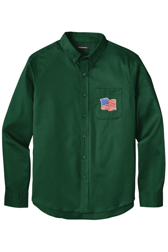 Men's US WAVING FLAG PATCH Twill Shirt with Pocket, Medium Dark Green