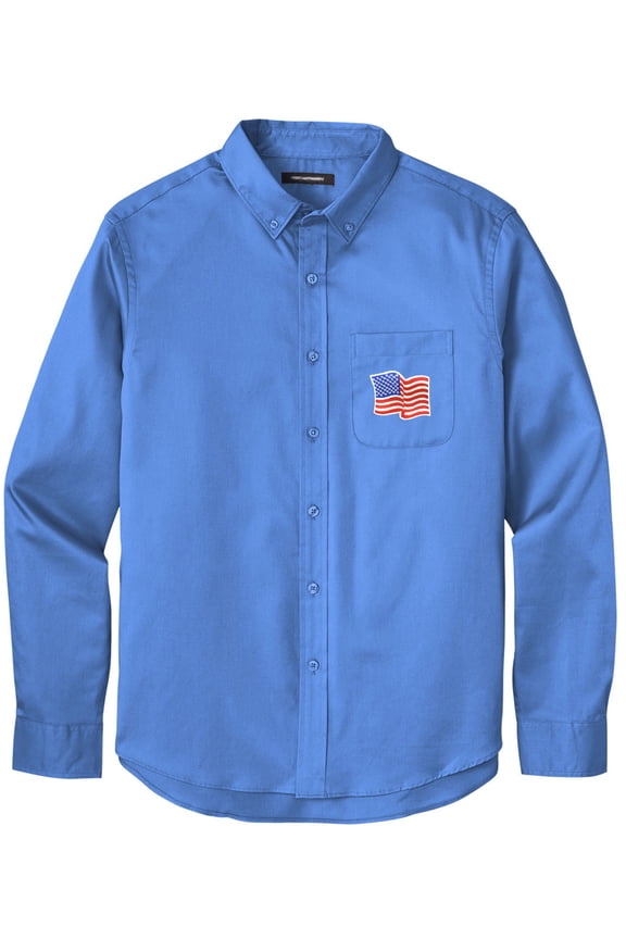 Men's US WAVING FLAG PATCH Twill Shirt with Pocket, XL Ultramarine Blue