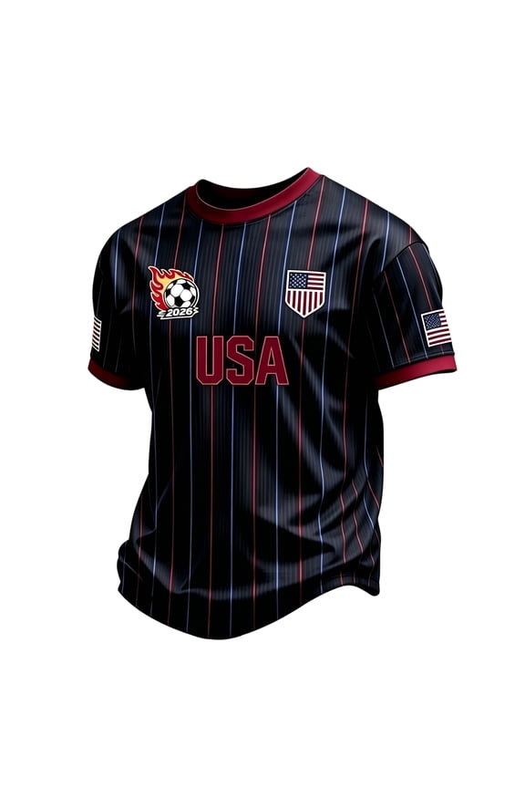 Men's USA 2026 Soccer American Flag Patch T-Shirt Patriotic Graphic Tee Red White Blue L