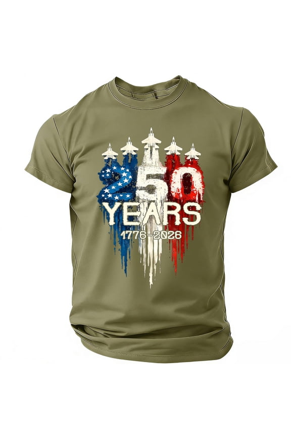 Men's USA 250 Years Patriotic Fighter Jet T-Shirt American Flag Graphic 1776-2026 Anniversary Tee