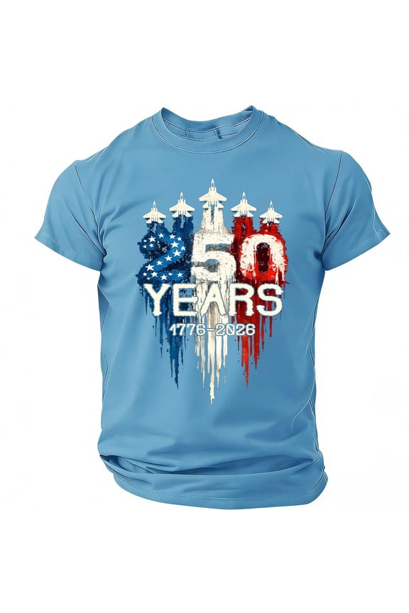 Men's USA 250 Years Patriotic Fighter Jet T-Shirt American Flag Graphic 1776-2026 Anniversary Tee
