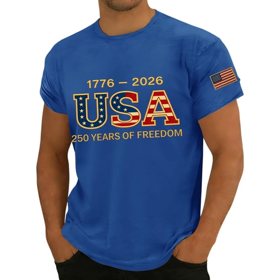 Men's USA 250 Years Patriotic T-Shirt American Flag Graphic Casual Tee USA 250th Anniversary Shirt