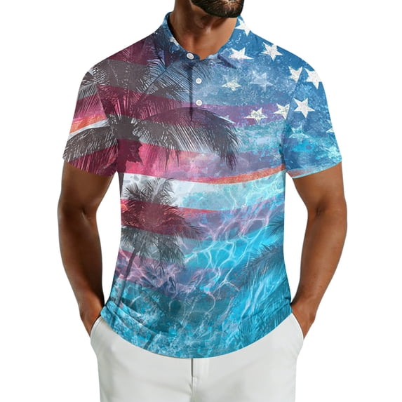 Men's USA 250th Anniversary American Flag Palm Tree Polo Shirt Patriotic Casual Short Sleeve America 250 Merchandise