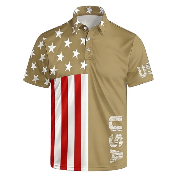 Men's USA 250th Anniversary American Flag Stars Polo Shirt Patriotic Casual Short Sleeve America 250 Merchandise