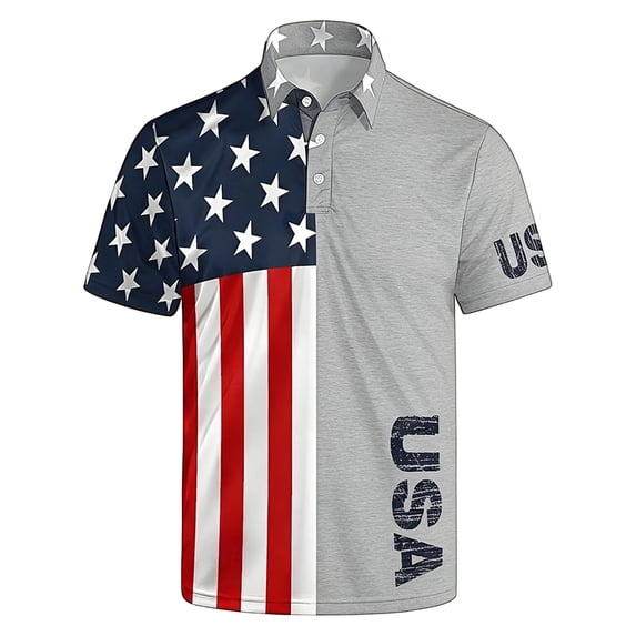 Men's USA 250th Anniversary American Flag Stars Polo Shirt Patriotic Casual Short Sleeve America 250 Merchandise