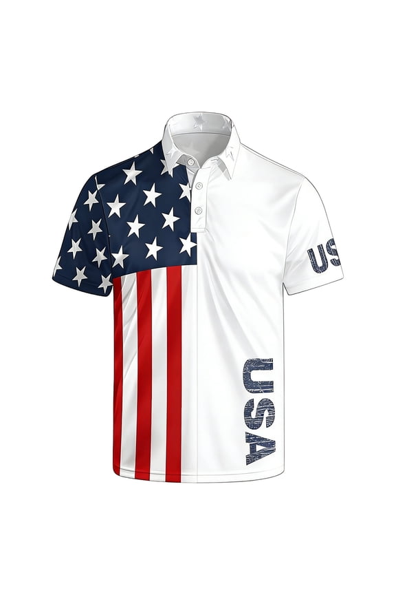Men's USA 250th Anniversary American Flag Stars Polo Shirt Patriotic Casual Short Sleeve America 250 Merchandise