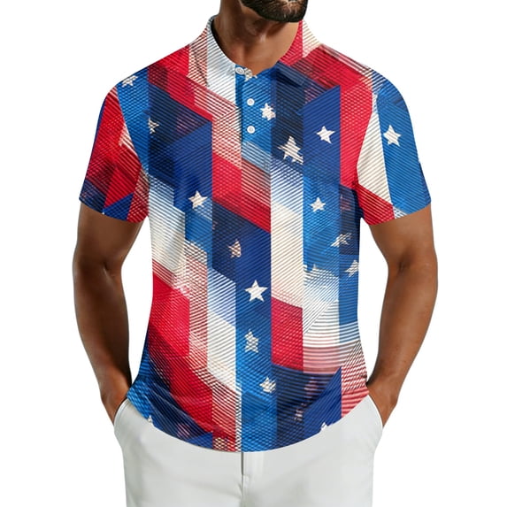 Men's USA 250th Anniversary American Flag Stripe Polo Shirt Patriotic Casual Short Sleeve America 250 Merchandise