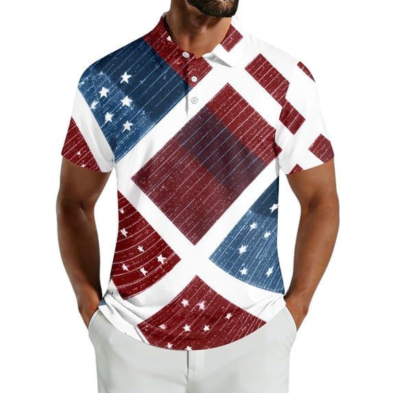 Men's USA 250th Anniversary American Flag Stripe Polo Shirt Patriotic Casual Short Sleeve America 250 Merchandise
