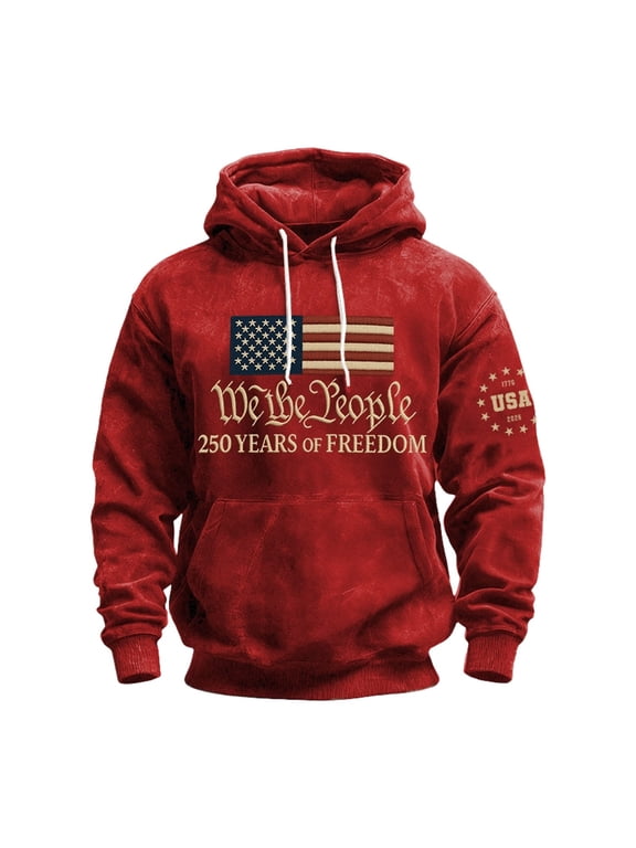 Men's USA 250th Anniversary Hoodie United States 250 Years Printed Casual Top Patriotic American Flag Hooded Sweatshirt Shirt