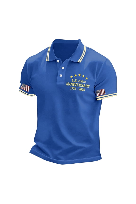 Men's USA 250th Anniversary Patriotic Polo Shirt, American Flag Print Short Sleeve Collared Top, Casual Loose Fit Independence Day Commemorative Shirt for Daily Wear(Blue2,XXL)