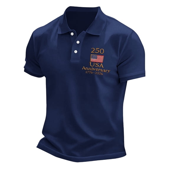 Men's USA 250th Anniversary Patriotic Polo Shirt, American Flag Print Short Sleeve Collared Top, Casual Loose Fit Independence Day Commemorative Shirt for Daily Wear(Dark Blue1,XL)