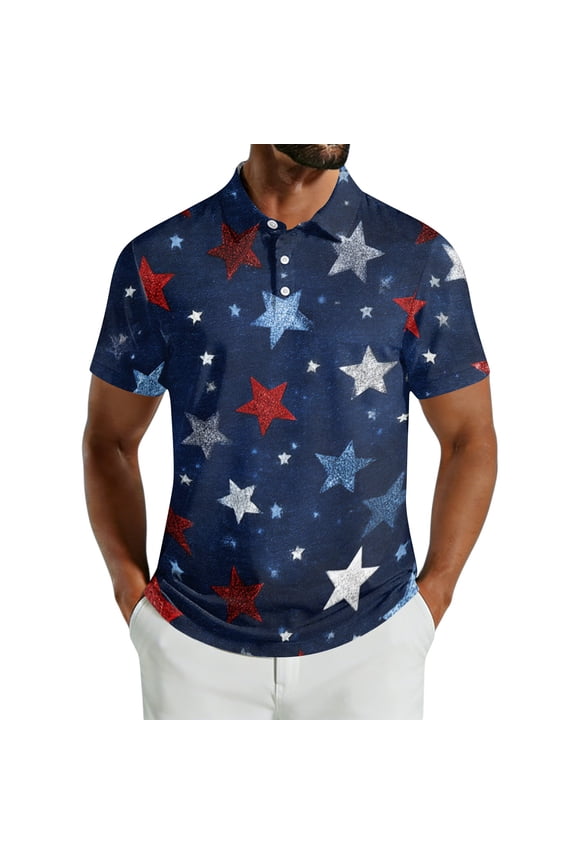 Men's USA 250th Anniversary Patriotic Stars Polo Shirt American Flag Style Casual Short Sleeve America 250 Merchandise
