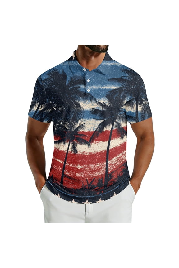 Men's USA 250th Anniversary Patriotic Stars Polo Shirt American Flag Style Casual Short Sleeve America 250 Merchandise