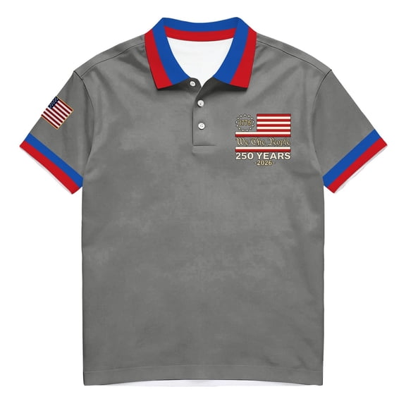 Men's USA 250th Anniversary Polo Shirt We The People Patriotic Flag Short Sleeve Golf Tee