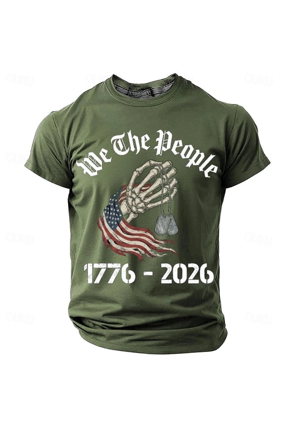 Men's USA 250th Anniversary Short Sleeve T Shirts Casual Fashion Print Tops Comfortable Breathable Daily Patriotic Holiday Wear For Men,Army Green,2XL