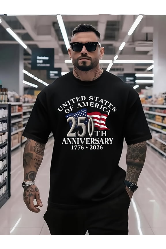 Men's USA 250th Anniversary T-Shirt 1776-2026 Patriotic United States Graphic Tee Retro Commemorative Cotton Top