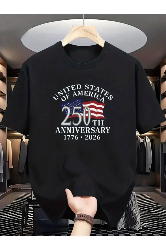 Men's USA 250th Anniversary T-Shirt 1776-2026 Patriotic United States Short Sleeve Tee Black