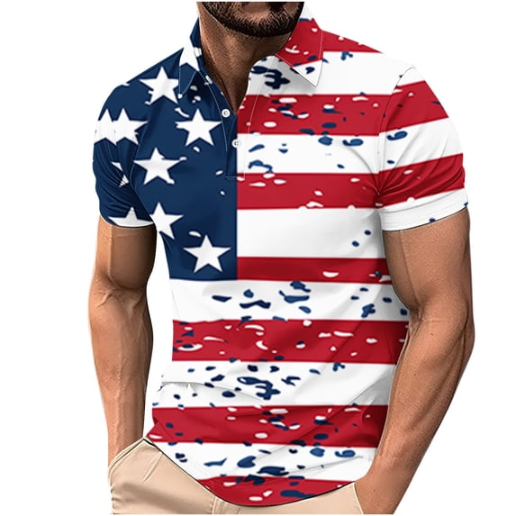 Men's USA 4Th Of July Shirts Independence Day Flag Button Up T-Shirt Casual Short Sleeved Lapel Top Multicolor S