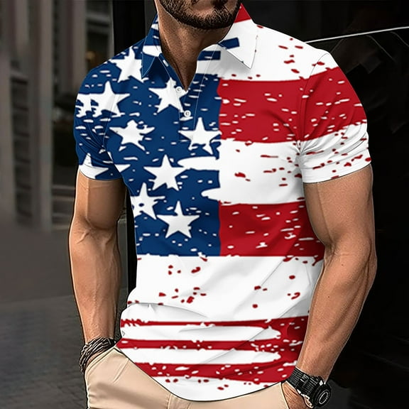 Men's USA 4Th Of July Shirts Independence Day Flag Button Up T-Shirt Casual Short Sleeved Lapel Top Multicolor XXL