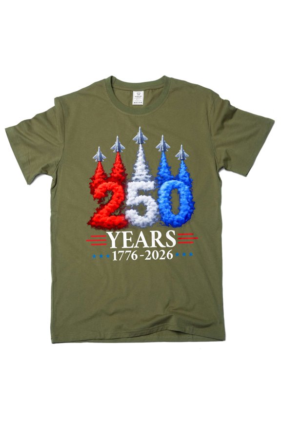 Men's USA 4th of July Jet flyover 250th anniversary 1776-2026 T-shirt patriotic Tees (Medium Military Green)