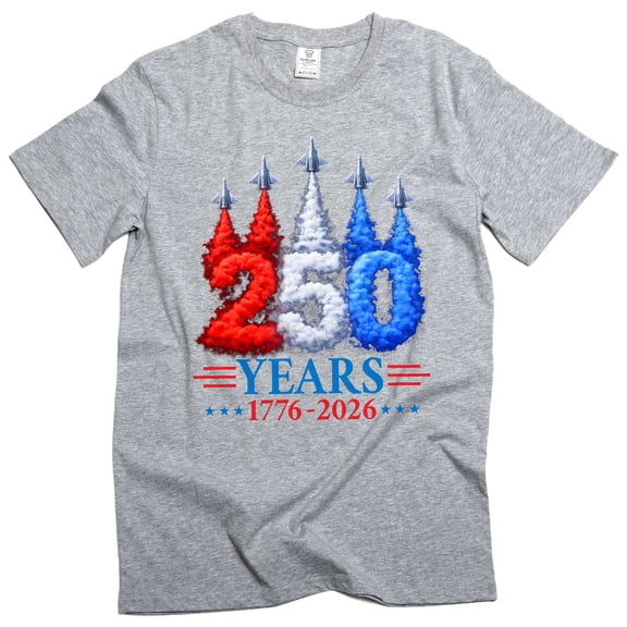 Men's USA 4th of July Jet flyover 250th anniversary 1776-2026 T-shirt patriotic Tees (Small Grey)