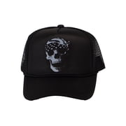 Mens USA Bandana Skull Skeleton Trucker Hat, Black
