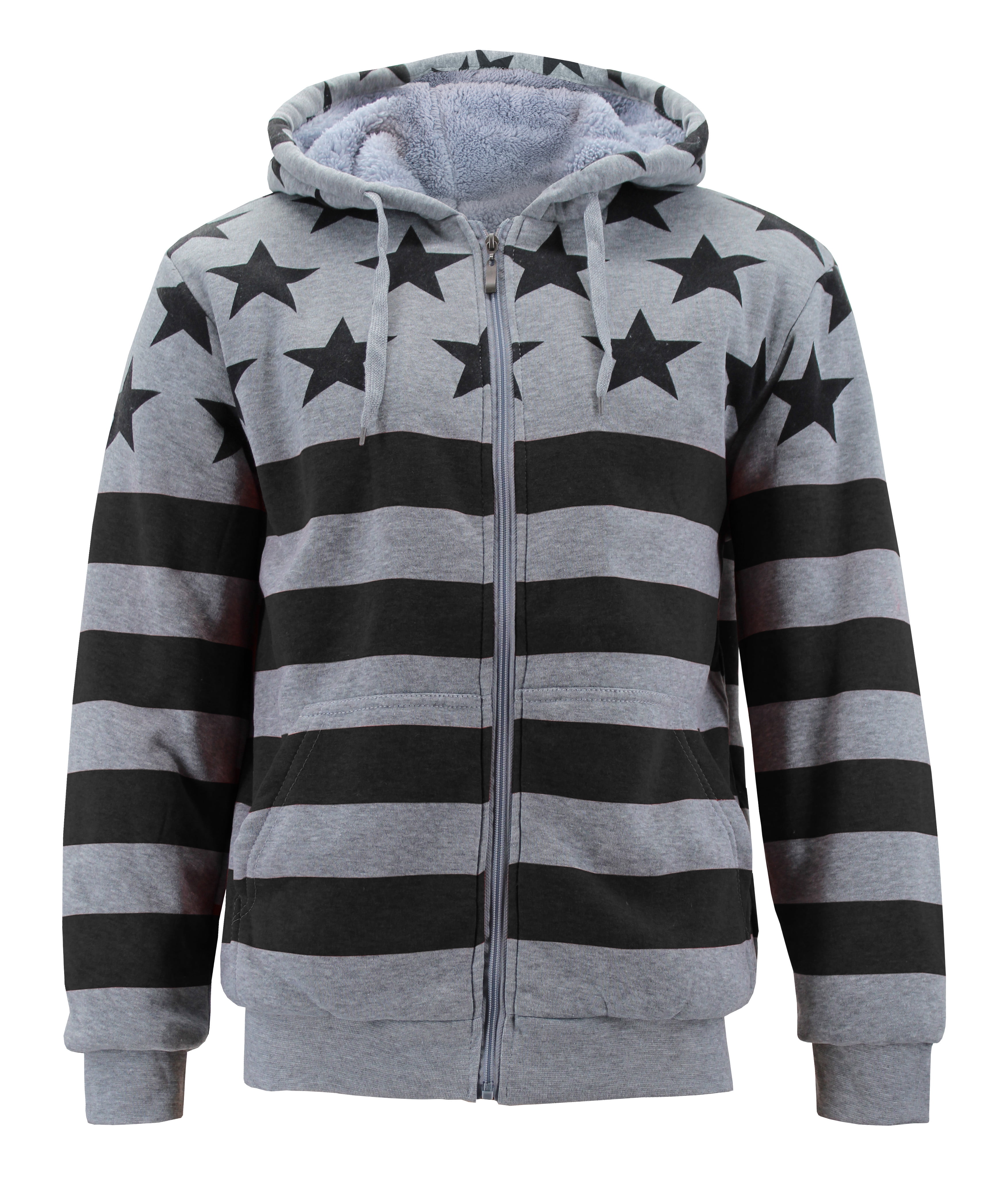 Men's USA Flag Athletic Soft Sherpa Lined Fleece Zip Up Hoodie Sweater