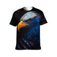 thumbnail image 1 of Men’s USA Flag Bald Eagle Graphic T-Shirt, All-Over Print Style, Stretch Polyester Spandex Tee, Short Sleeve Crewneck, S-4XL, 1 of 7