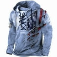 thumbnail image 1 of Men's USA Flag Print Hoodies Long Sleeve T-Shirt Vintage Lace Up Hooded Sweatshirts Shirts Drawstring Tee Tops, 1 of 6