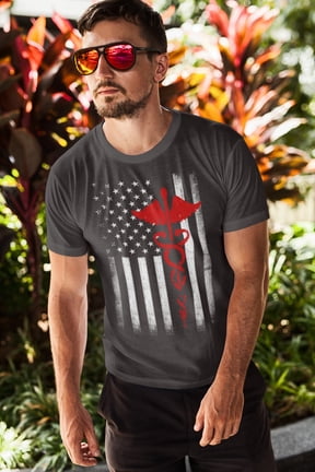 Men's USA Flag Red Premium Ringspun Tee EMT Nurses Lives Matter Dark Heather, X-Large